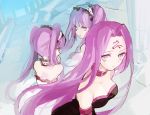  3girls cleavage collar dress euryale facial_mark fate/hollow_ataraxia fate/stay_night fate_(series) long_hair medusa_(fate)_(all) purple_eyes purple_hair rider siblings sisters soto stheno strapless_dress twintails very_long_hair violet_eyes 