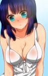  aqua_eyes blush breasts cleavage jinguu_shion natsu_hotaru original purple_hair short_hair solo wet 