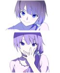  blue_eyes face hands monogatari_(series) nisemonogatari purple_hair senjougahara_hitagi yukigumo 