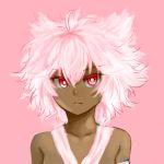  armlet bare_shoulders criss-cross_halter dark_skin face halter_top halterneck messy_hair oniro original pas_(paxiti) pink pink_hair portrait red_eyes short_hair solo yohun_(oniro) 