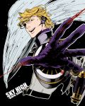  blonde_hair character_name dark_persona epaulettes jetpack keith_goodman male power_suit red_eyes short_hair sky_high solo superhero tiger_&amp;_bunny zakk 