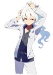  blue_hair casual hakuryuu_(inazuma_eleven) harano inazuma_eleven inazuma_eleven_(series) inazuma_eleven_go jacket long_hair male multicolored_hair pants red_eyes shirt smile solo white_hair 