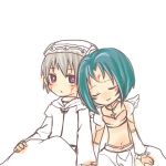  .hack//sign blush closed_eyes eyes_closed green_hair grey_hair hand_holding holding_hands lowres nagara_kadonashi smile subaru subaru_(.hack//) tsukasa tsukasa_(.hack//) wings 