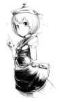  1girl face harusame_(unmei_no_ikasumi) hat lunasa_prismriver monochrome pointing pointing_up shirt short_hair sketch skirt solo touhou vest 