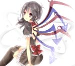  asymmetrical_wings backless_outfit black_dress black_hair black_legwear bow dress houjuu_nue lace lace-trimmed_thighhighs red_eyes senju_(uroakono) sitting solo tears thigh-highs thighhighs touhou wings zettai_ryouiki 