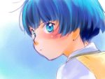  ano_natsu_de_matteru blue_eyes blue_hair blush from_behind looking_back nawoko portrait short_hair solo tanigawa_kanna 