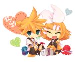  blonde_hair blue_eyes bow chibi drink food haruka_(haru) heart kagamine_len kagamine_rin leek vocaloid white 