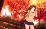  autumn brown_hair coffee-kizoku leaves long_hair original seifuku tree 