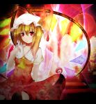  ascot bad_id blonde_hair flandre_scarlet hat highres letterboxed mokere_shikkan-sha red_eyes side_ponytail skirt smile solo the_embodiment_of_scarlet_devil touhou wings 