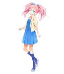  1girl blue_eyes flat_chest original pink_hair simple_background solo toshiya twintails white_background 