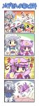  &gt;_&lt; 4koma anger_vein blonde_hair braid colonel_aki comic crescent fighting flandre_scarlet hat head_bump izayoi_sakuya maid maid_headdress multiple_girls o_o patchouli_knowledge penalty_card purple_hair red_card remilia_scarlet short_hair silent_comic sweatdrop touhou twin_braids whistle wings yellow_card 