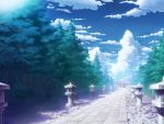  aoha_(twintail) cloud clouds forest myouren_temple nature no_humans path perspective scenery scenic sky stone_lantern temple touhou tree 
