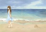  1girl barefoot beach boku_to_kimi_to_kakuusekai_to dress fixed kazuharu_kina long_hair original summer_dress 