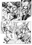  boots comic drill_hair familiar_(madoka_magica) fingerless_gloves gloves gun hat kyubey magical_girl mahou_shoujo_madoka_magica monochrome nobita open_mouth thighhighs tomoe_mami translated translation_request twin_drills weapon 