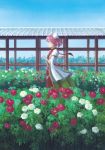  bandage bandages bun_cover chain chains chinese_clothes double_bun flower highres ibara_kasen ibaraki_kasen miso_pan pink_hair profile red_rose rose scenery short_hair solo touhou traditional_media white_rose wind 