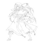  absurdres adapted_costume belt braid capelet hat highres hong_meiling kintaro lineart long_hair monochrome no_nose pants shoes smile solo star touhou transparent_background tri_braids very_long_hair 