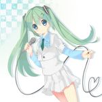  blue_eyes cable green_hair hair_ornament hairclip hatsune_miku long_hair microphone muikou_(moeko0903) necktie project_diva skirt smile solo spring_onion twintails vocaloid 