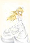  absurdres aerlai bare_shoulders blonde_hair blue_eyes dress elbow_gloves gloves hair_twirling hand_in_hair highres katawa_shoujo long_hair looking_at_viewer satou_lilly smile solo wedding_dress 