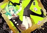  animal_ears bunny_ears bunnygirl card chain chains cuffs elbow_gloves gloves green_eyes green_hair gumi handcuffs highres kemonomimi_mode key open_mouth playing_card ribbons short_hair skirt solo temari_(artist) temari_(deae) thigh-highs thighhighs vocaloid zettai_ryouiki 