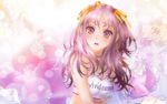  brown_eyes clothes_writing clothing_writing copyright_request crop_top eyeshadow flower hair_ribbon highres lips long_hair looking_at_viewer makeup open_mouth pink_eyes pink_hair purple_hair ribbon solo tagme_(artist) toshiki_yui wallpaper yui_toshiki 