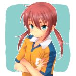  aqua_eyes crossed_arms hato37 inazuma_eleven inazuma_eleven_(series) inazuma_eleven_go kirino_ranmaru male pink_hair short_hair short_twintails soccer_uniform solo twintails 