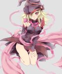  bare_shoulders blonde_hair breasts detached_sleeves duel_monster gagaga_girl hair_over_one_eye hat large_breasts legs red_eyes skull smile solo squatting uedasa yu-gi-oh! yuu-gi-ou yuu-gi-ou_zexal 