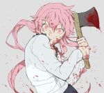  artist_request axe blood crazy drawr empty_eyes gasai_yuno hatchet mirai_nikki oekaki pink_hair red_eyes solo weapon western_hatchet 