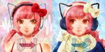  1girl bow cat_ear_headphones ceriseen_(toukou_sakuhin) earmuffs headphones long_hair nekomura_iroha orange_eyes pink_hair ponytail scarf vocalic 