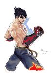  1boy 2013 black_hair elbow_gloves fighting_stance fingerless_gloves gloves kazama_jin muscle namco no_legs shirtless short_hair solo spiky_hair steven_mack tekken 