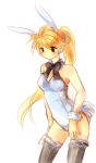  alternate_costume animal_ears bad_id bare_shoulders blonde_hair bunny_ears bunnysuit pokemon pokemon_rgby pokemon_special pokemon_yellow ponytail simple_background solo tachiuo_(arines) thigh-highs thighhighs yellow_(pokemon) 