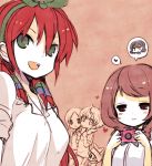  3girls braid brown_hair camera green_eyes hair_ribbon inazuma_eleven inazuma_eleven_(series) inazuma_eleven_go long_hair matsukaze_tenma multiple_boys multiple_girls nishizono_shinsuke purple_eyes red_hair redhead ribbon seto_midori shindou_takuto short_hair sleeves_rolled_up smile sorano_aoi twin_braids violet_eyes yamana_akane yuzuki_gao 