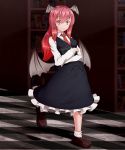  bat_wings book checkered checkered_floor head_wings koakuma long_hair necktie nogisaka_kushio nogizaka_kushio red_eyes red_hair redhead smile solo the_embodiment_of_scarlet_devil touhou wings 