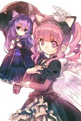  cat_ears dress gothic gothic_lolita lolita_fashion long_hair original purple_eyes purple_hair smile twintails umbrella violet_eyes wanko_(pixiv) wings 