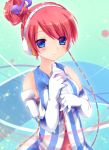  akikoloid-chan amanatsu_yuzuka blue_eyes bottle elbow_gloves gloves hair_ornament headphones musical_note pink_hair solo striped vocaloid 