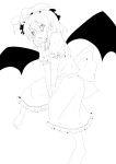  absurdres bad_id hat highres lineart liou monochrome open_mouth remilia_scarlet short_hair solo touhou v_arms wings 