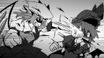  blood bloodycat flandre_scarlet hat lowres monochrome multiple_girls punching remilia_scarlet short_hair siblings sisters touhou 