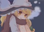  bad_id blonde_hair bow braid breath hair_bow hat hat_bow hovering_kousin kirisame_marisa perfect_cherry_blossom scarf solo touhou witch witch_hat yellow_eyes 