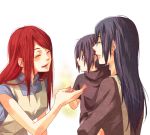  2girls bad_id black_hair carrying child closed_eyes eyes_closed holding_hands long_hair mother_and_son multiple_girls naruto red_hair redhead sabachon uchiha_itachi uchiha_mikoto uzumaki_kushina young 