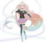  bad_id bare_shoulders blue_eyes braid choker highres ia_(vocaloid) long_hair looking_at_viewer off_shoulder open_mouth pink_hair play_r simple_background single_thighhigh skirt solo thigh-highs thigh_strap thighhighs twin_braids very_long_hair vocaloid 