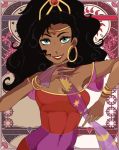  black_hair bracelet dark_skin disney esmeralda_(disney) green_eyes gypsy jewelry looking_at_viewer ma_04 shawl solo the_hunchback_of_notre_dame 