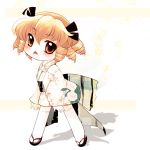  :&lt; alternate_costume blonde_hair blush brown_eyes brown_hair chestnut_mouth chibi drill_hair fairy_wings floral_background floral_print flower hair_ribbon highres japanese_clothes kimono luna_child open_mouth ribbon sandals short_hair short_kimono solo thigh-highs thighhighs touhou white_legwear wings yume_shokunin 