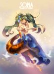  bare_shoulders breasts brown_eyes cleavage dress high_heels highres huge_breasts large_breasts league_of_legends legs long_hair looking_at_viewer nal_(nal&#039;s_pudding) nal_(nal's_pudding) orange_eyes outstretched_arm shoes solo sona_buvelle twintails very_long_hair 
