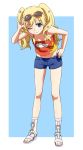  blue_eyes camisole cordelia_glauca leaning_forward long_hair sandals shorts smile solo sositeimanoga sunglasses sunglasses_on_head tantei_opera_milky_holmes twintails wink 