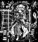  acryl book bow chair crescent dress gem hair_bow long_hair monochrome patchouli_knowledge sitting solo touhou 