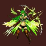  archer armor armpits arrow bare_shoulders belt boots bow bow_(weapon) braid breasts elf gloves green green_hair helm helmet legs long_hair midriff navel original panties pointy_ears shorts smile solo thigh-highs thighhighs thong underwear weapon white_eyes wings youichi 