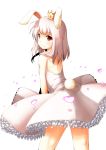  animal_ears back bare_shoulders bunny_ears bunny_tail copyright_request crown dress from_behind highres long_hair looking_back red_eyes shima_(sh1mamu) simple_background smile solo tail 