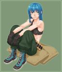  blue_hair boots gloves hair_down king_of_fighters leona_heidern sandbag sitting snk solo sports_bra takoyaki_neko-san tank_top 