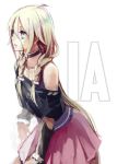  bare_shoulders blonde_hair blue_eyes braid choker crimsonseed ia_(vocaloid) long_hair off_shoulder simple_background skirt solo twin_braids vocaloid 