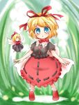  baku_ph blonde_hair blue_eyes blush bow chibi child doll fairy_wings hair_ribbon looking_at_viewer medicine_melancholy open_mouth ribbon shirt short_hair short_hait skirt solo stare su-san touhou wide-eyed wide_eyed wings |_| 