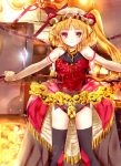  alternate_costume black_legwear blonde_hair elbow_gloves flandre_scarlet flower gloves heco_(mama) long_hair pointy_ears red_eyes rose side_ponytail solo the_embodiment_of_scarlet_devil thigh-highs thighhighs touhou wings yellow_rose 